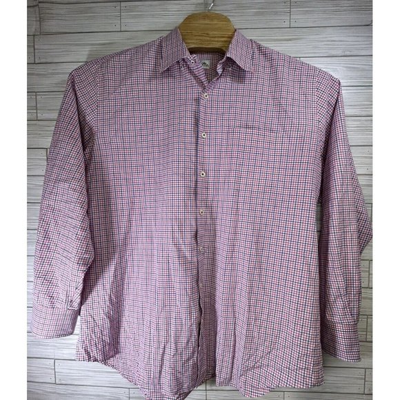 Peter Millar‎ Shirt Men Extra Large Red White Blue Cotton Check Long Button Up - Picture 2 of 9